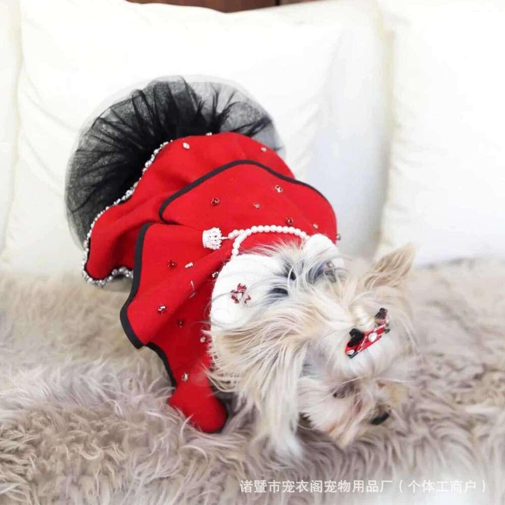 Cape Dress Pet Cloak Red New Year Teddy Small Dog