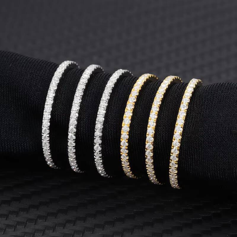 Best Selling Moissanite Finger Ring Fully Ice Out Melee Round Diamond 925 Silver Jewelry Moissanite Eternity Band Rings