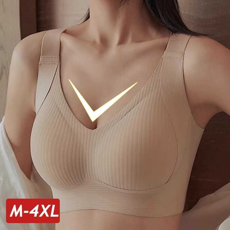 Plus Size Women Seamless Bras Sexy V Waist Brassiere Padded Wireless Soft Sleepwear Solid Breathable Underwear Lingerie Z250730