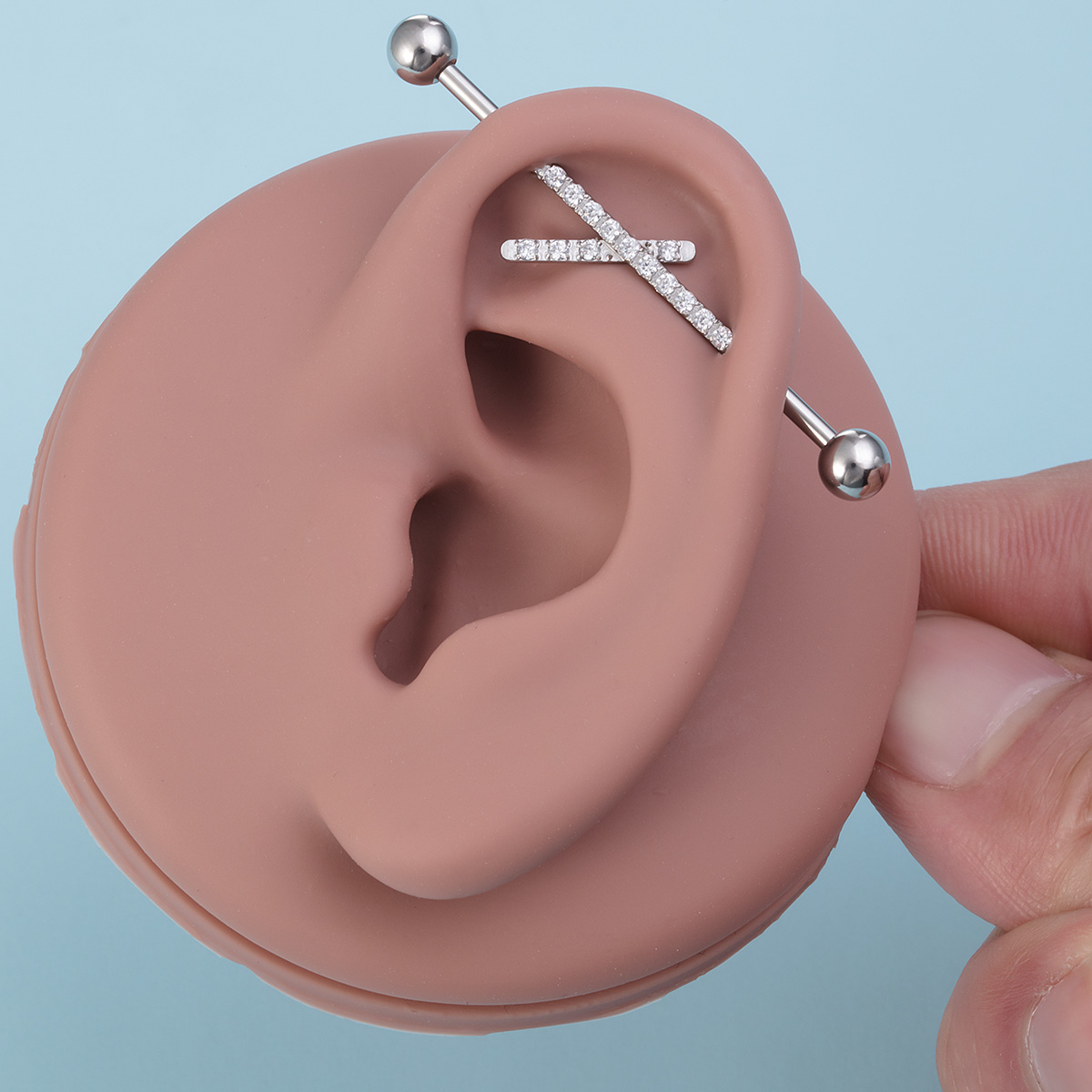 Cross inlaid zircon industrial pole ear bone nail stainless steel body puncture jewelry ear bone ring wholesale