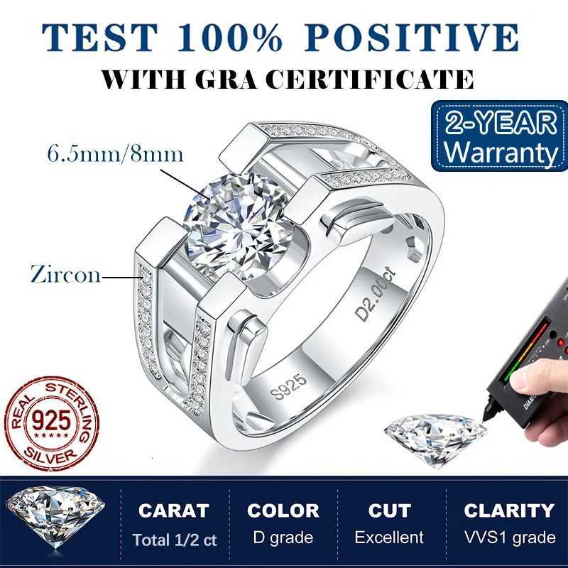 1ct/2ct D Color Moissanite Wedding Band For Men 925 Sterling Silver Sparkling Diamond Rings Luxury Jewelry Certified y250730