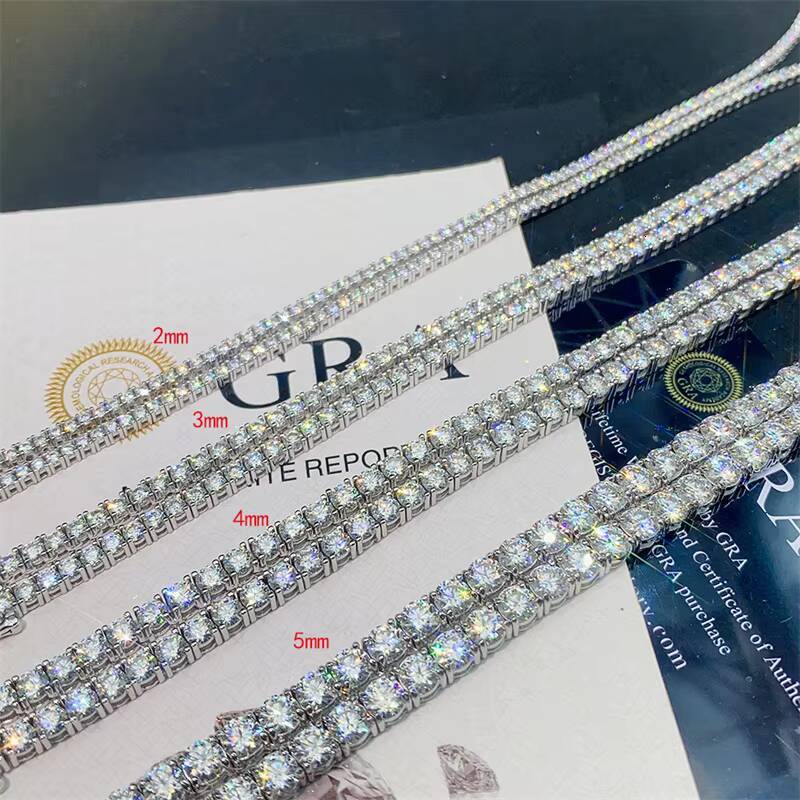 2/3/4/5mm 925 Silver Hip-hop Choker Tennis Chain Bracelet Fashion Jewelry D Color Moissanite Necklace for Men