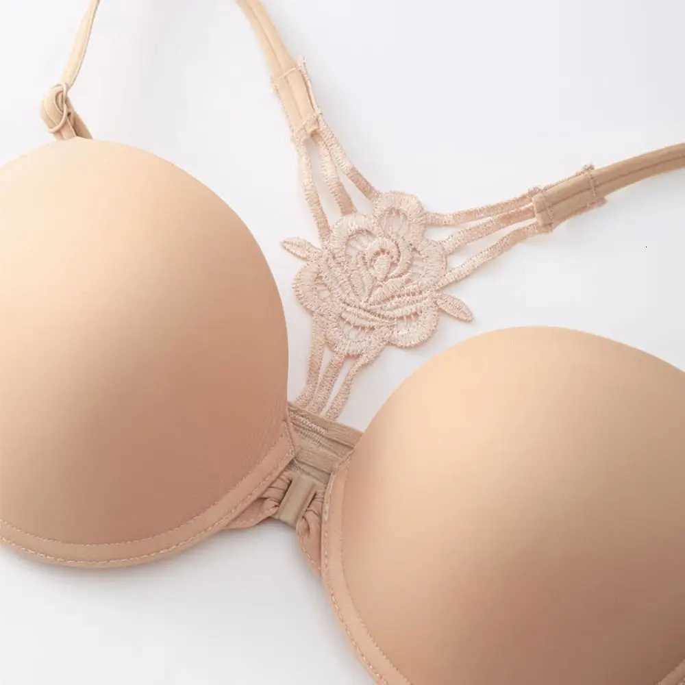 Fashion Front Button Lace Bra Women 3/4 Cup Beautiful Back Seamless Bra Intimates Underwear Wireless Deep V Beach Bra Z250730
