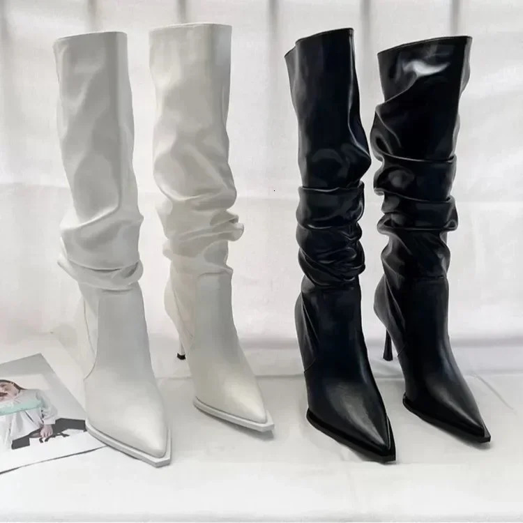 Sexy Winter Women High Boots Fashion Pointed Toe Stiletto Heel Long Boots Ladies Elegant Knee High Boots Shoes Botas De Mujer 250729