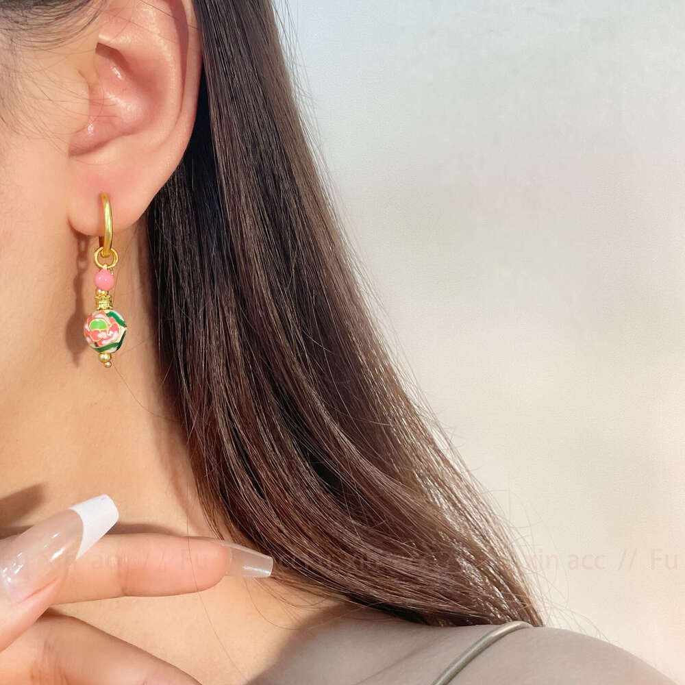 New Chinese Colorful Oil Drop Lotus National Style Light Niche Design High-end Fashion Personality Stud Earrings 853