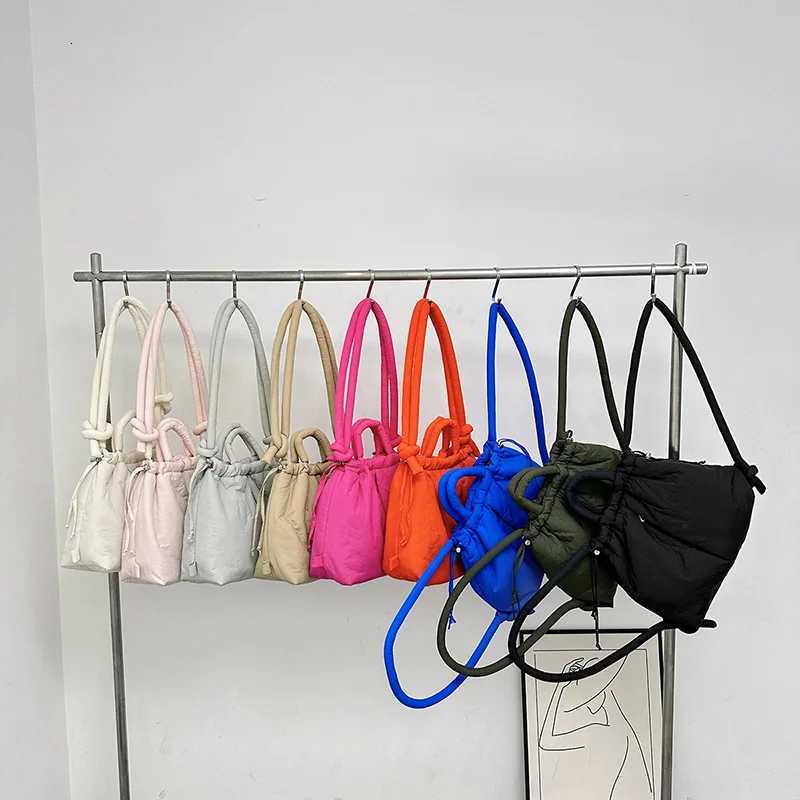 Fashion Small Puffer Tote Bag Nylon Down Cotton Drawstring Crossbody Bag Women Shoulder Bags 2024 New Large Lady Handbags Y250730