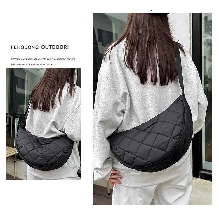 Quilted Plaid Womens Hobos Shoulder Bags Travel Shopping Ladies Crossbody Bag Large Capacity Nylon Female Handbags Purse Y250730