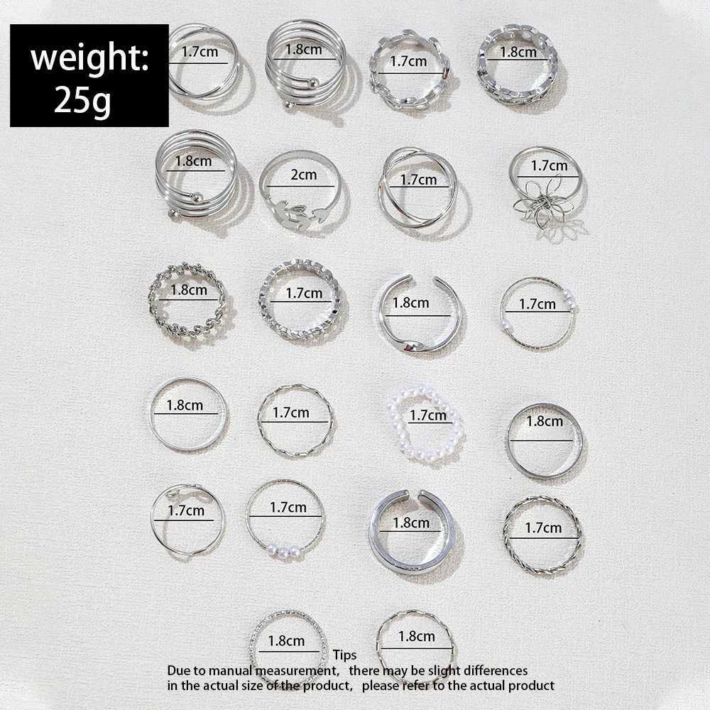 Silver Color Geometric Knuckle Ring Set for Women Artificial Pearl Simple Chain Finger Ring Bohemian Jewelry Accessories y250730