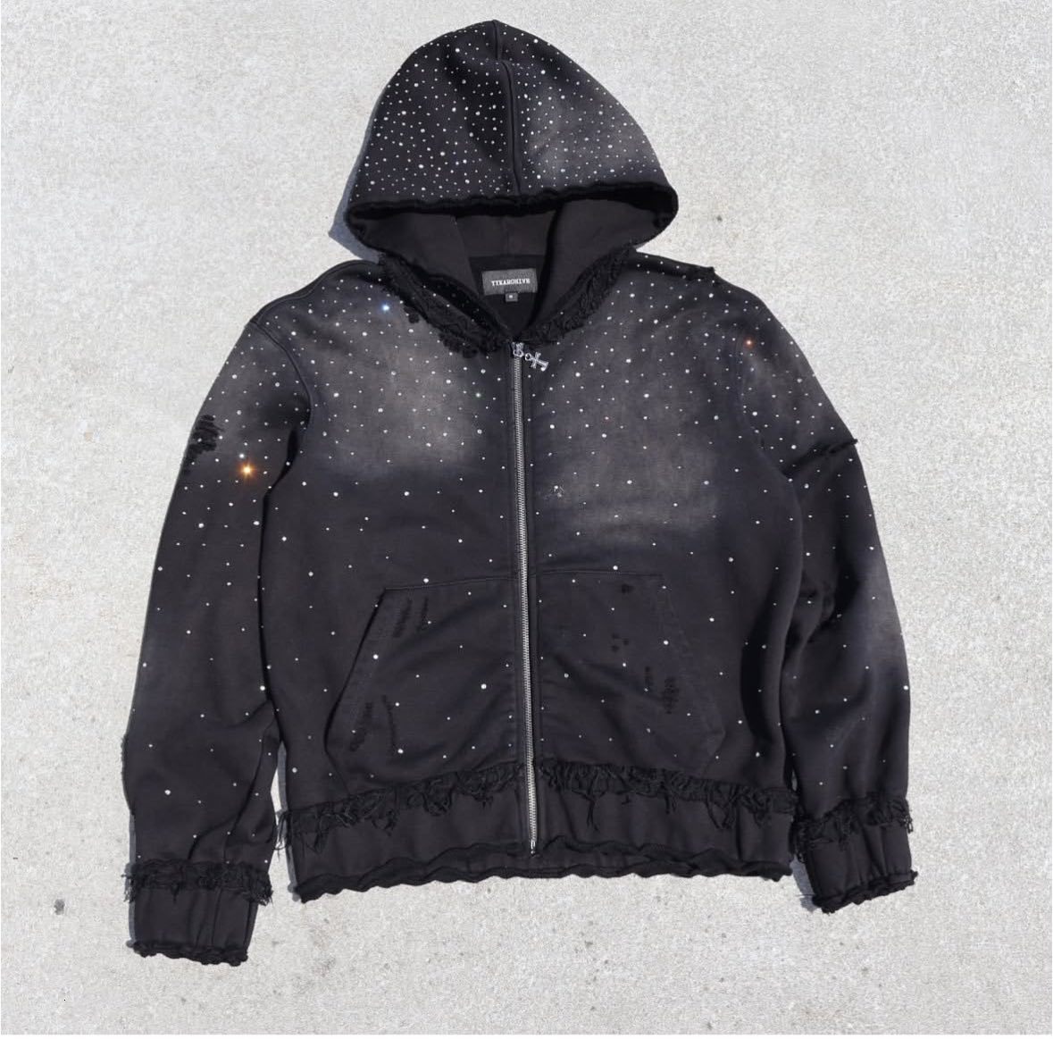 Autumn Winter Trendy Starry Sky Rhinestone Hooded Zipper Sweatshirt Men's Street Hip Hop Loose Jacket