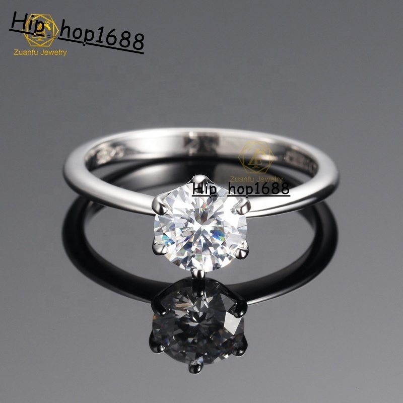 6 Prongs Moissanite Women Ring Plain Ring Band 14K White Gold 1CT D VVS1 GRA Certificate Diamond Rings for Wedding