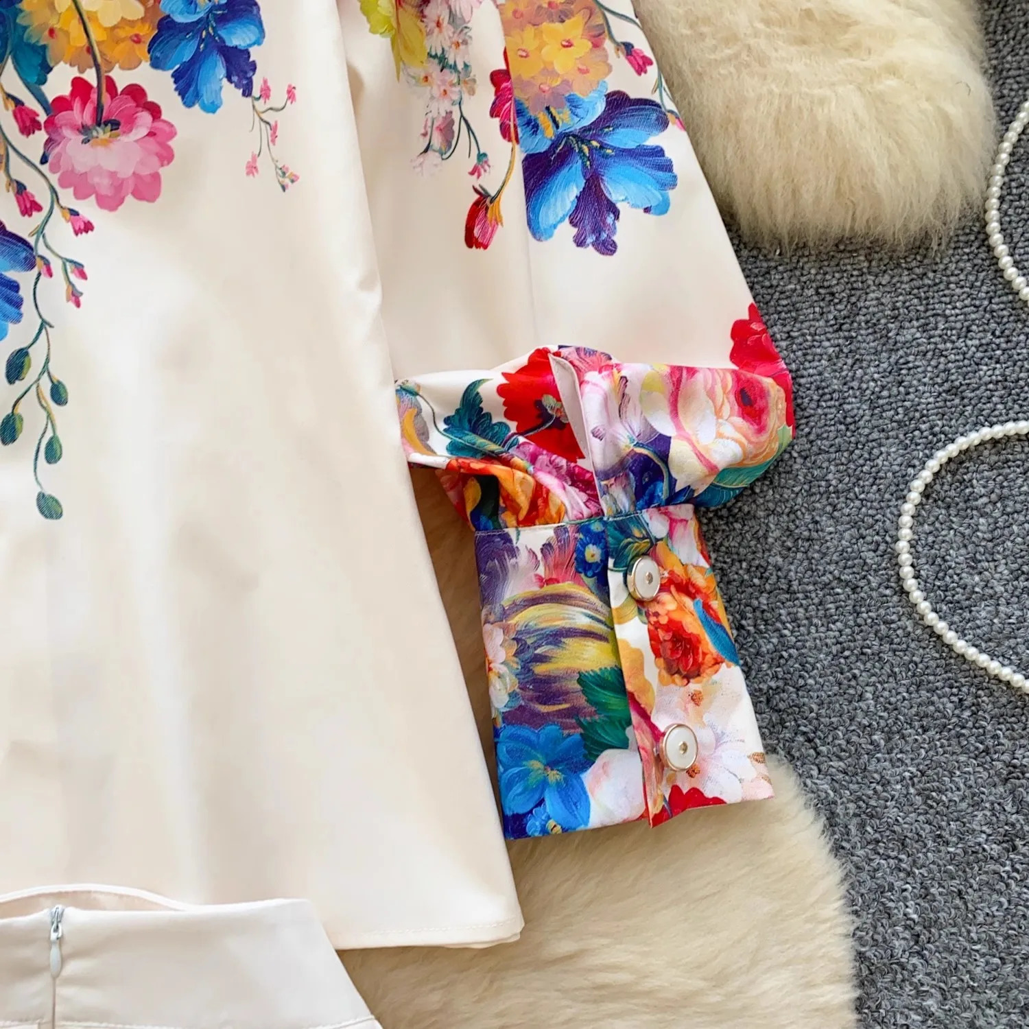 Floral Vintage 2 Piece Sets 2025 Women Clothing Long Lantern Sleeve Blouses High Waist Pleated Skirt Suit Chic Summer Outfits 250728