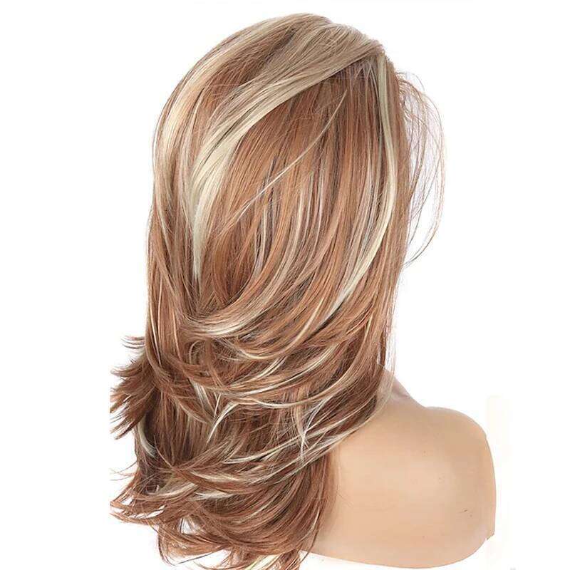 HAIRJOY Synthetic Hair Long Blonde Layered Wigs for Women Wavy with Highlight Heat Resistant Fiber