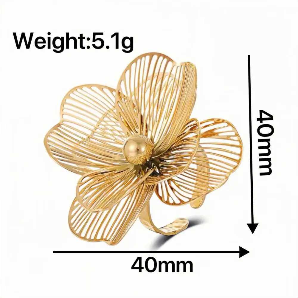Stainless Steel Double-Layer Flower Shaped Ring for Women Fashionable and Versatile Adjustable Jewelry Party Birthday Gift y250730