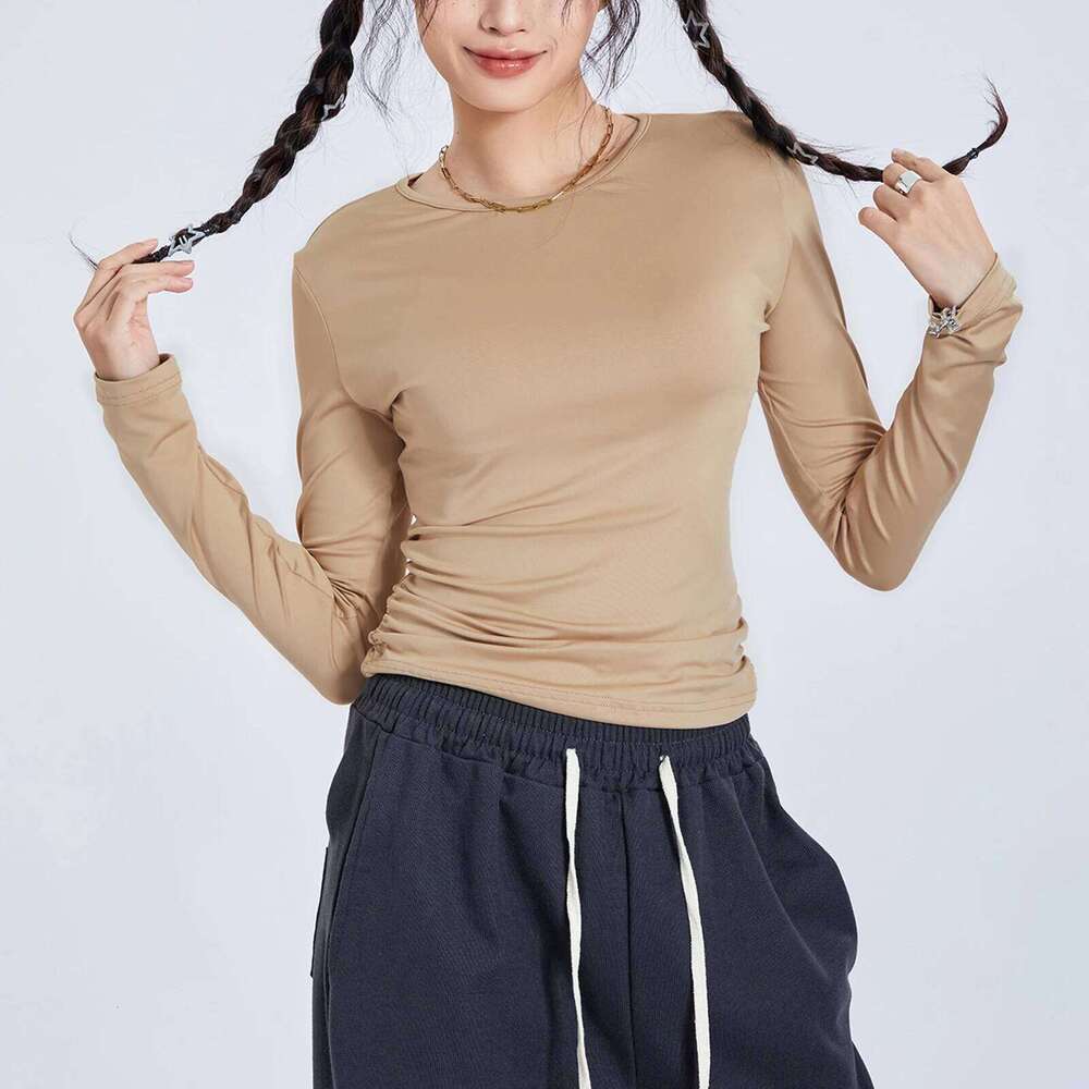 Women Long Sleeve Slim T-shirts Spring Summer Cropped Solid Color Casual Pullover Tops Female Show Navel Party Blouse