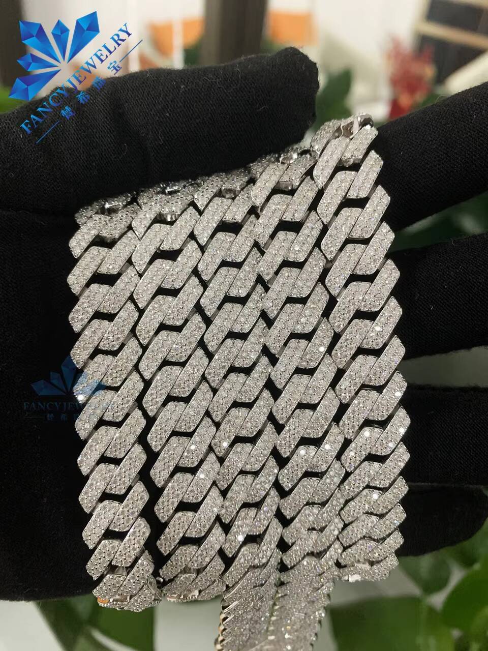 Wholesale 8MM 10mm 12mm 14mm Hip Hop VVS Diamond Necklace Bracelet Drop Shipping Silver Iced Out Cuban Link Moissanite Chain