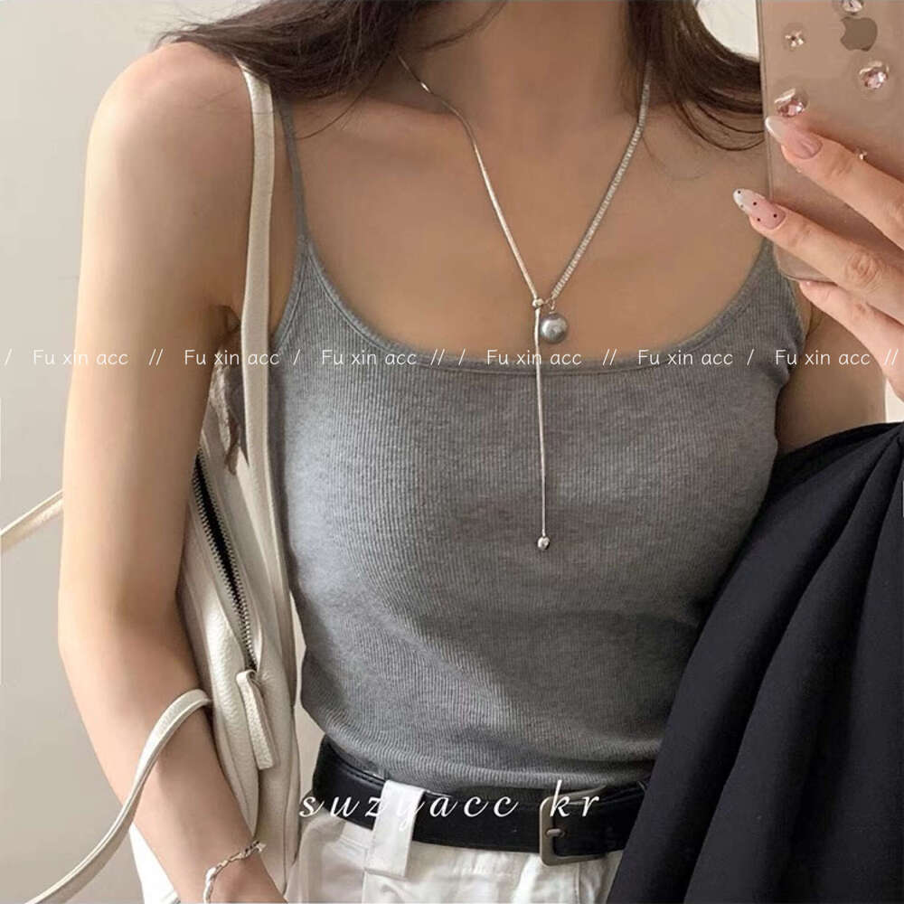 FX New Stainless Steel Round Bead Pendant Tassel Necklace Niche Couple Style Zircon Clavicle Chain Light High-end Choker 986