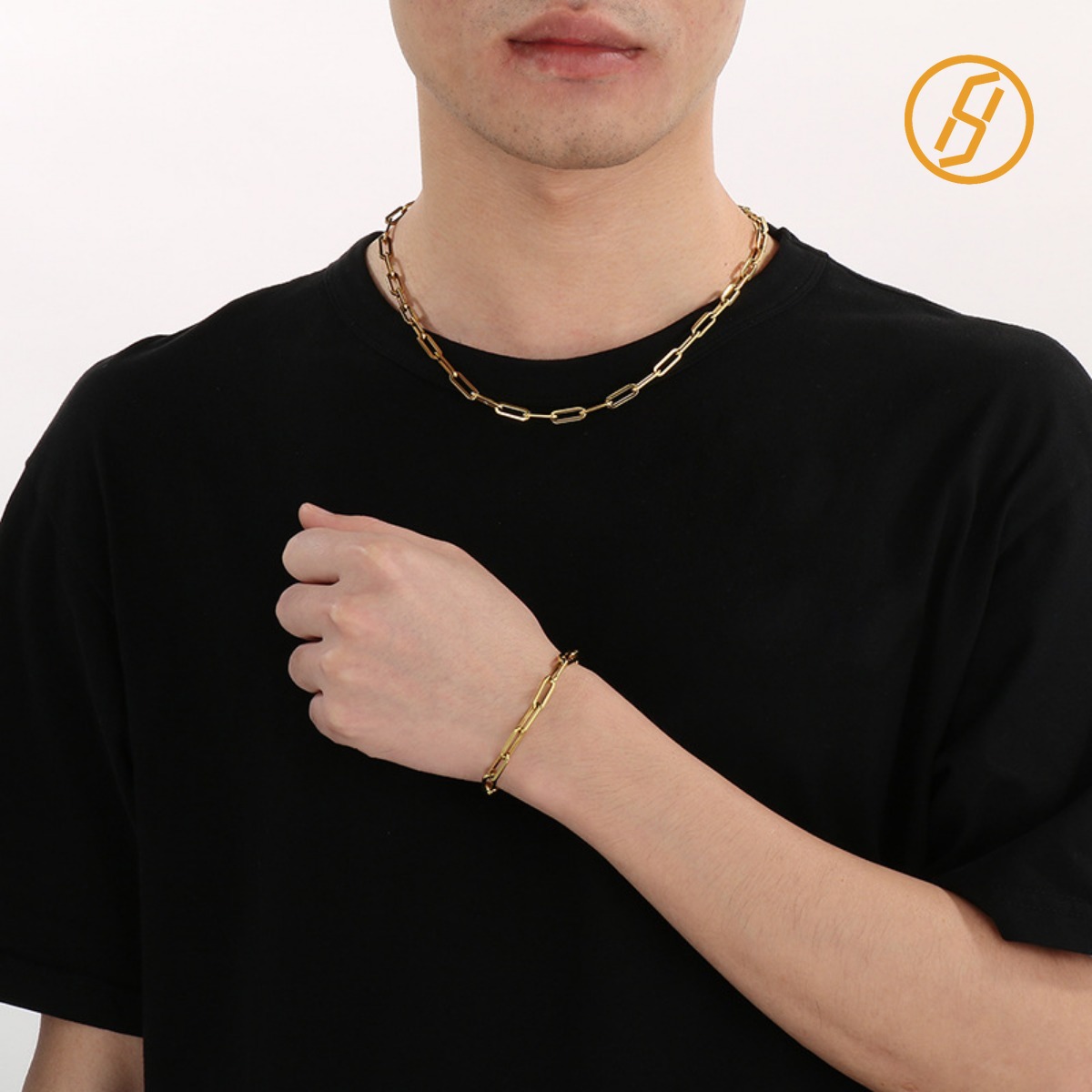 Personalized Titanium Square Wire Necklace Bracelet - Versatile Electroplated Stainless Steel Sweatshirt Chain for Men and Women Couples Z260313