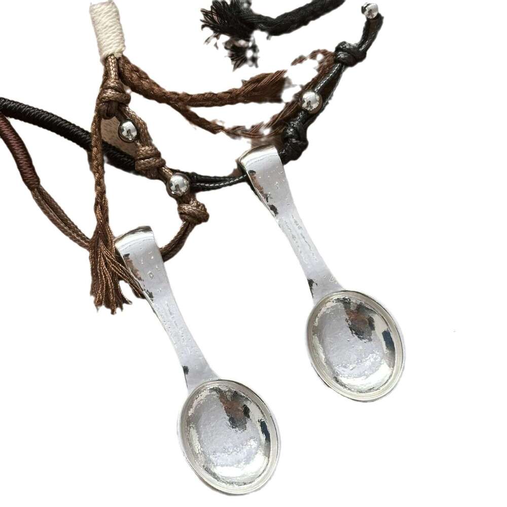 Wang Hedi Sier Spoon Necklace Unisex Braided Rope Sweater Chain Obvious Same Style Light Versatile dbd