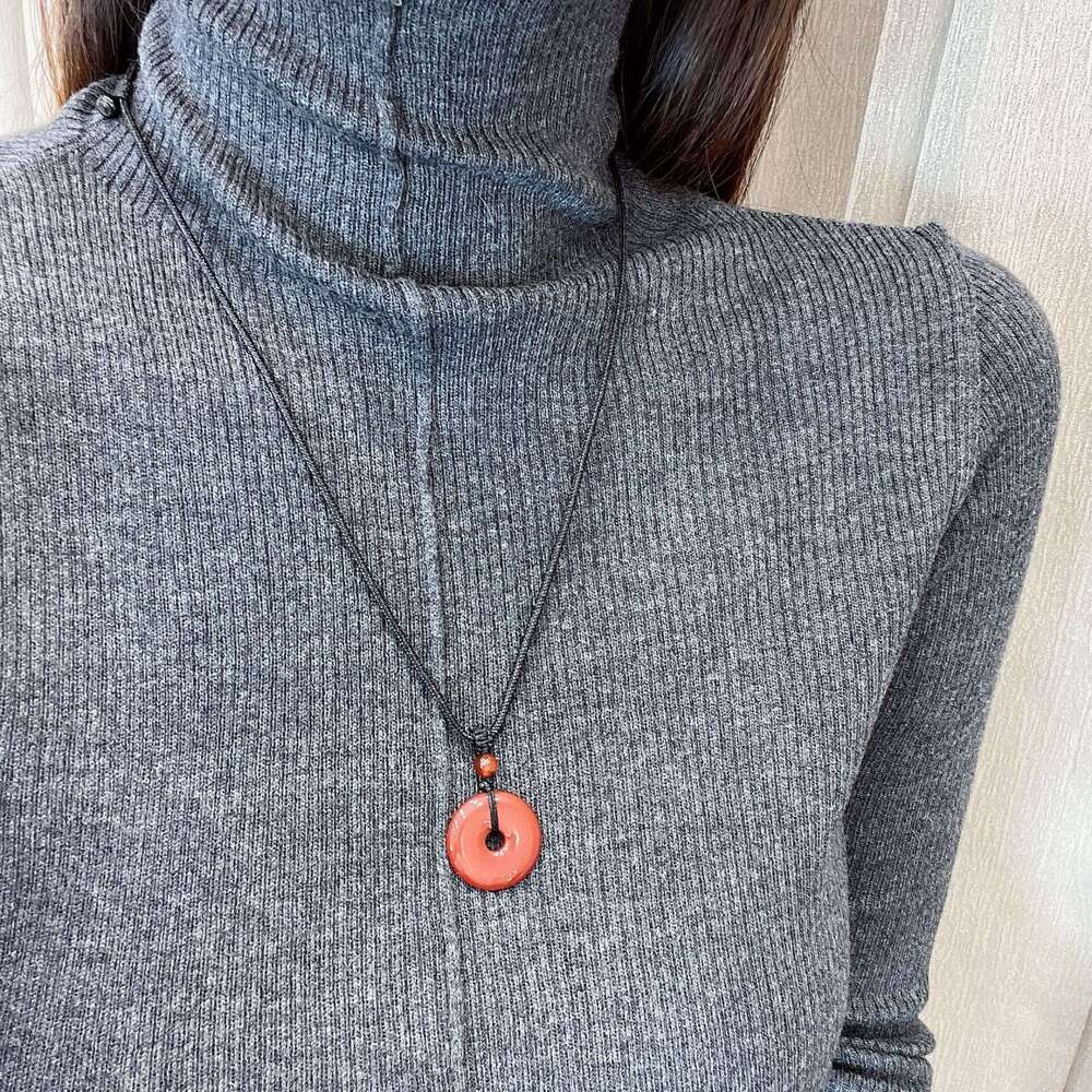 Natural Cinnabar Buckle Pendant for Men and Women, Birth Year Original Mineral Purple Gold Sand Red Rope Sweater Chain Peace Necklace 906