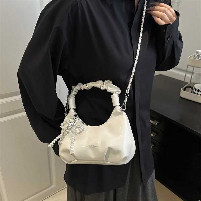 FAshion Pleated Design Shoulder Bags for Women Solid Color Ladies Soft Pu Crossbody Bag Pearl Hobos Handbags Purse CluTCh Y250730