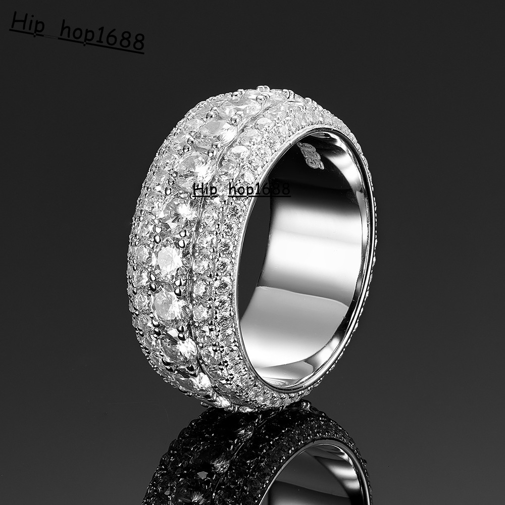 Hot Selling Jewelry Hip-hop Ring Mens 925 Sterling Silver Five Rows Full Inlaid VVS1D Color Moissanite Diamond Mens Ring