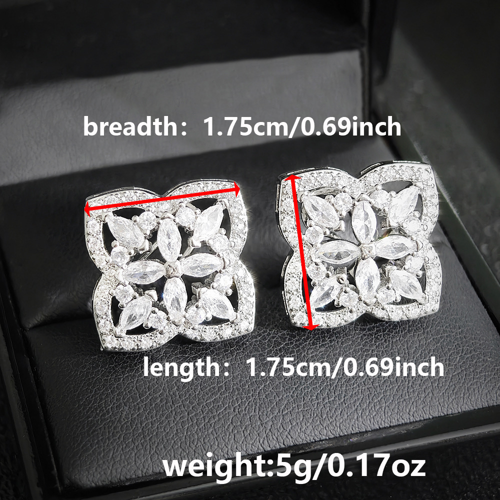Simple Fashionable Elegant Celebrity Street Style Floral Zircon Earrings E7409