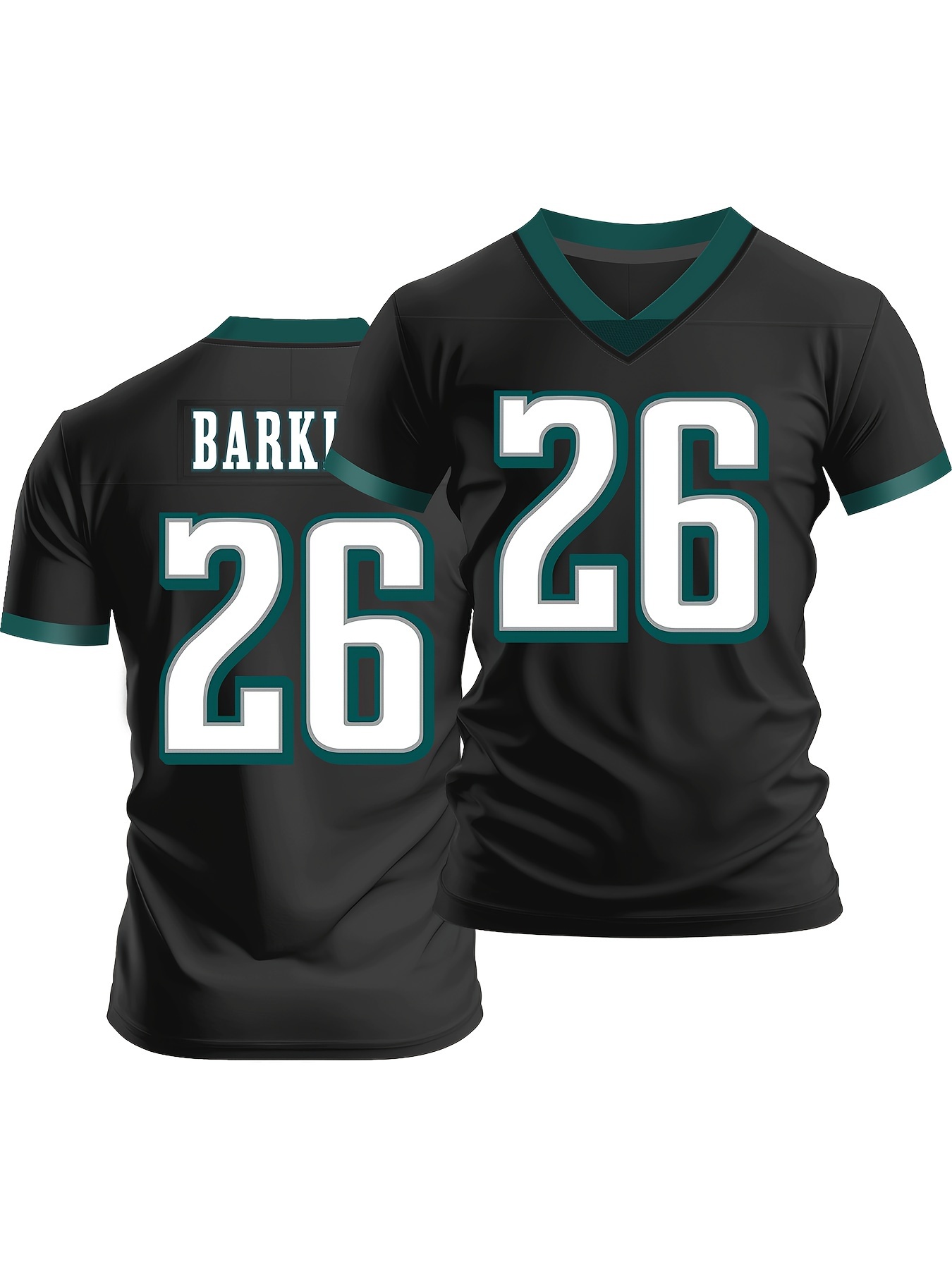 Men's No.26 Embroidered Football Jersey, Black V-Neck, Breathable, Free Shipping