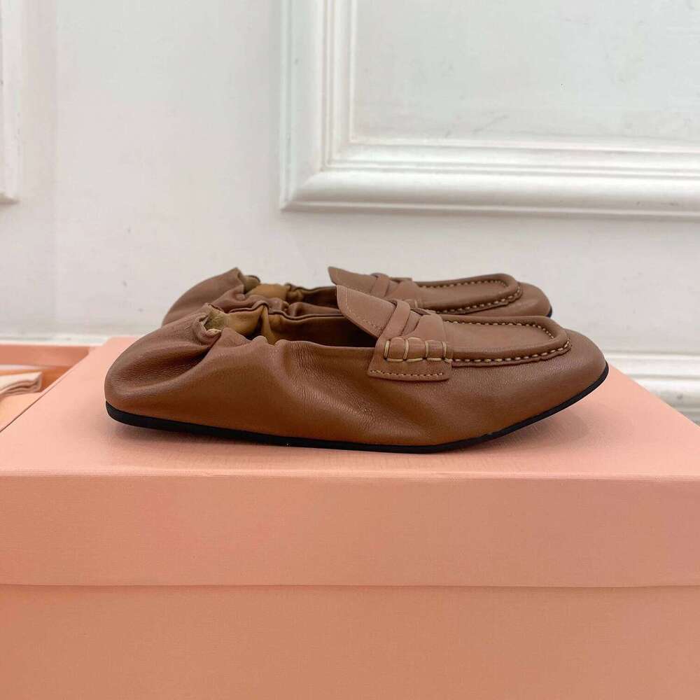 Women Genuine Leather Ballet Flats Square Toe Loafers Elastic Band Solid Colors Retro Designer Shoes Zapatillas De Mujer ad9