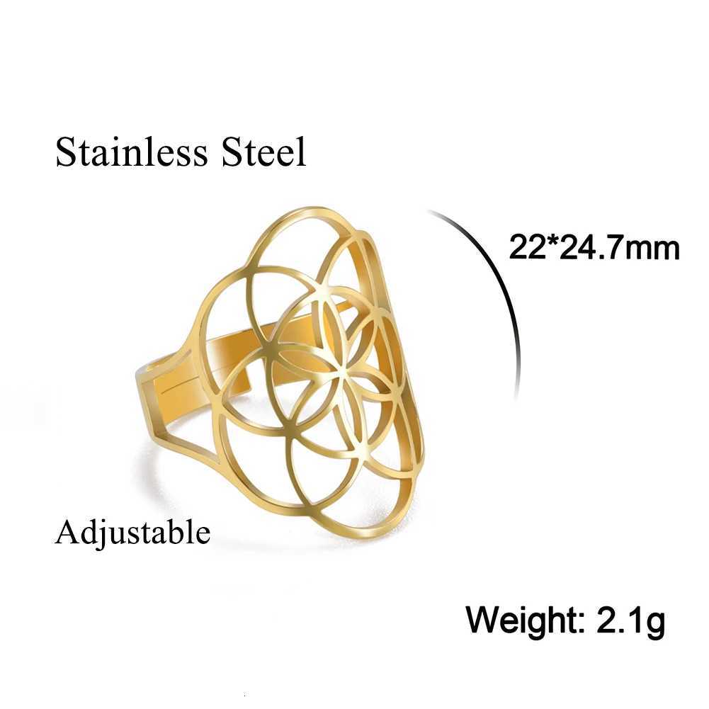 Lucktune Viking Seed of Life Ring Stainless Steel Geometric Flower Amulet Adjustable Ring for Women Retro Jewelry Valentine Gift y250730