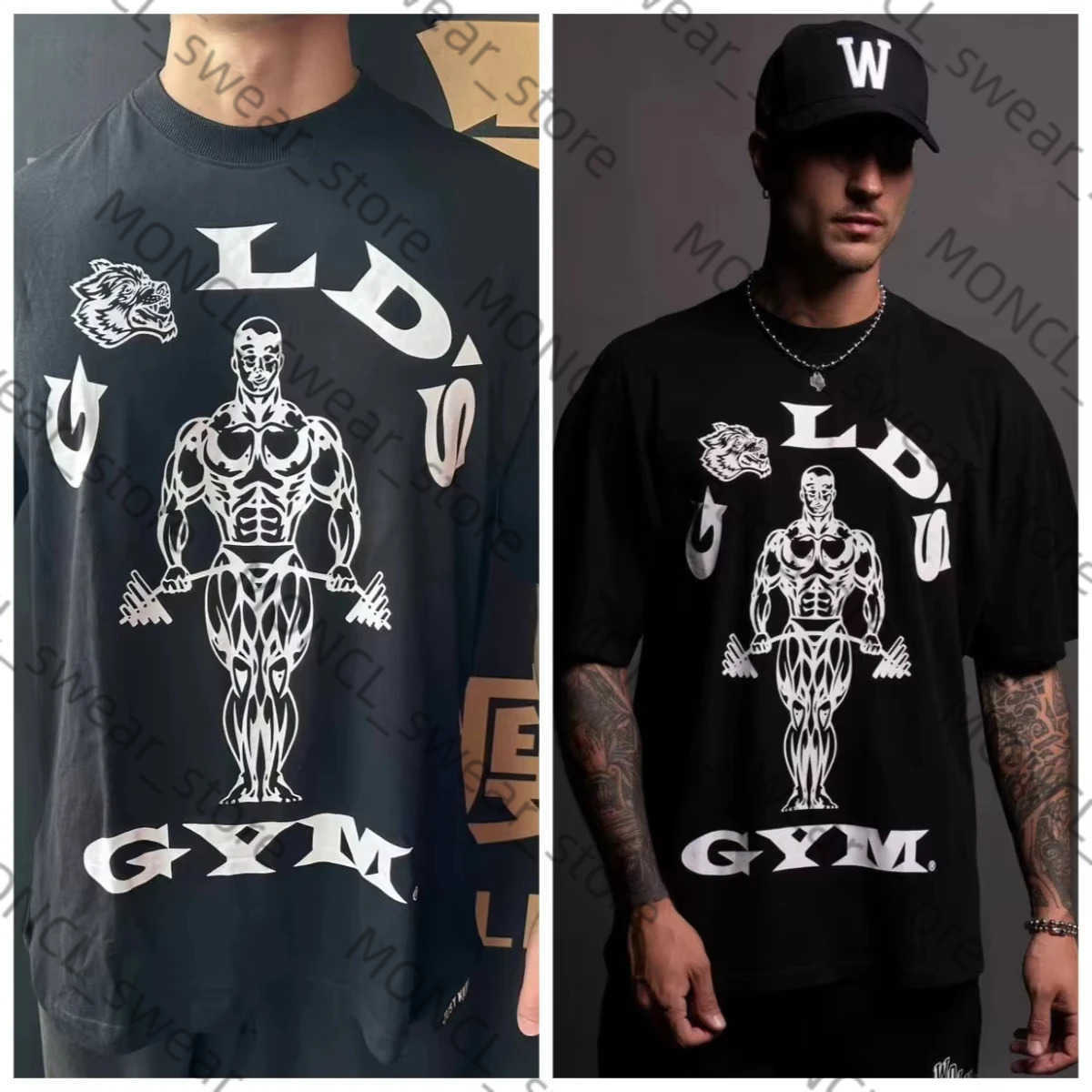 SPORT Wolfhead GOLDS GYM Short-slved Mens and Womens Ins Sporty Casual Loose Printed Cotton T-shirt H250731