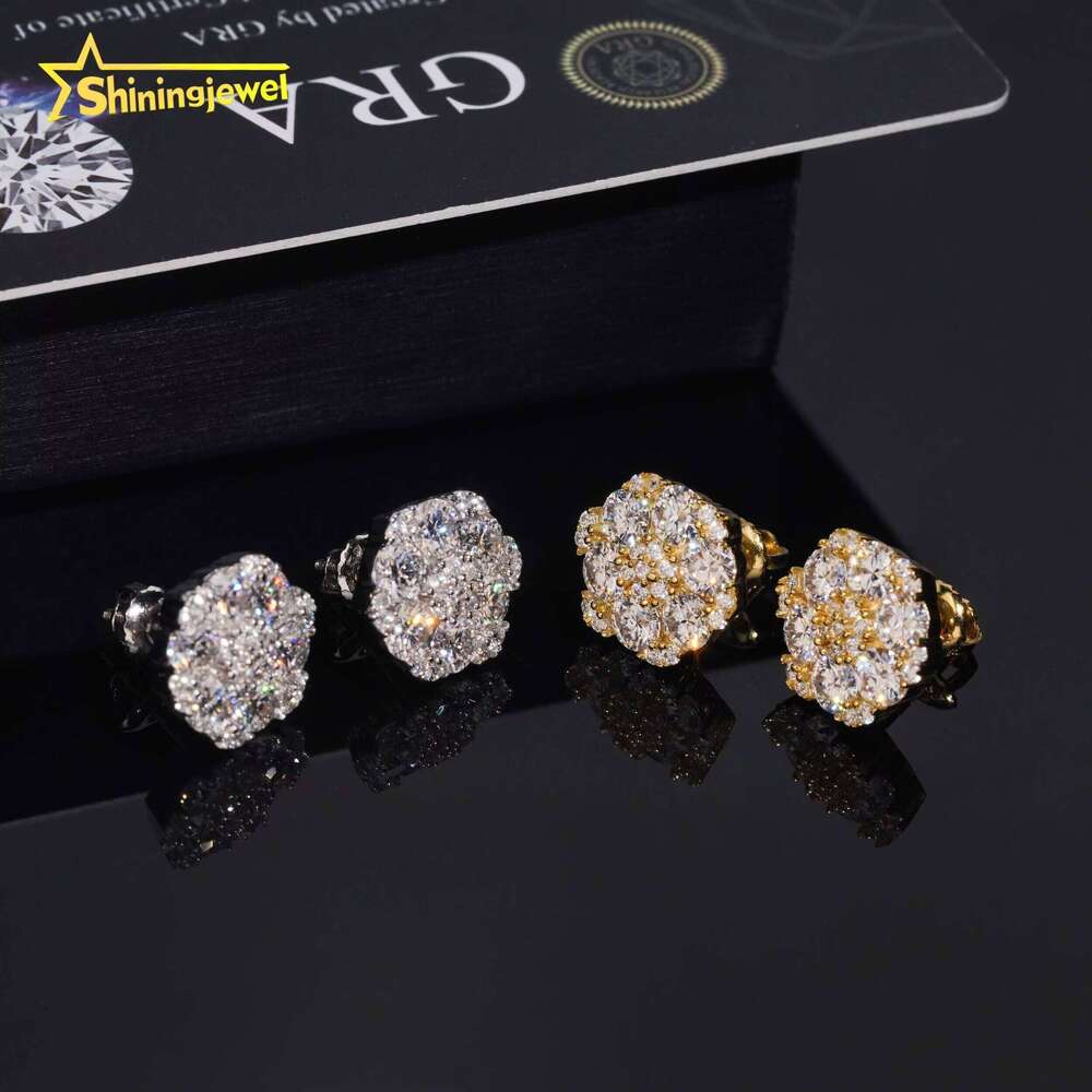 Moissanite High-Quality Sterling Sier Hip-Hop Iced Out Unisex Flower Earrings