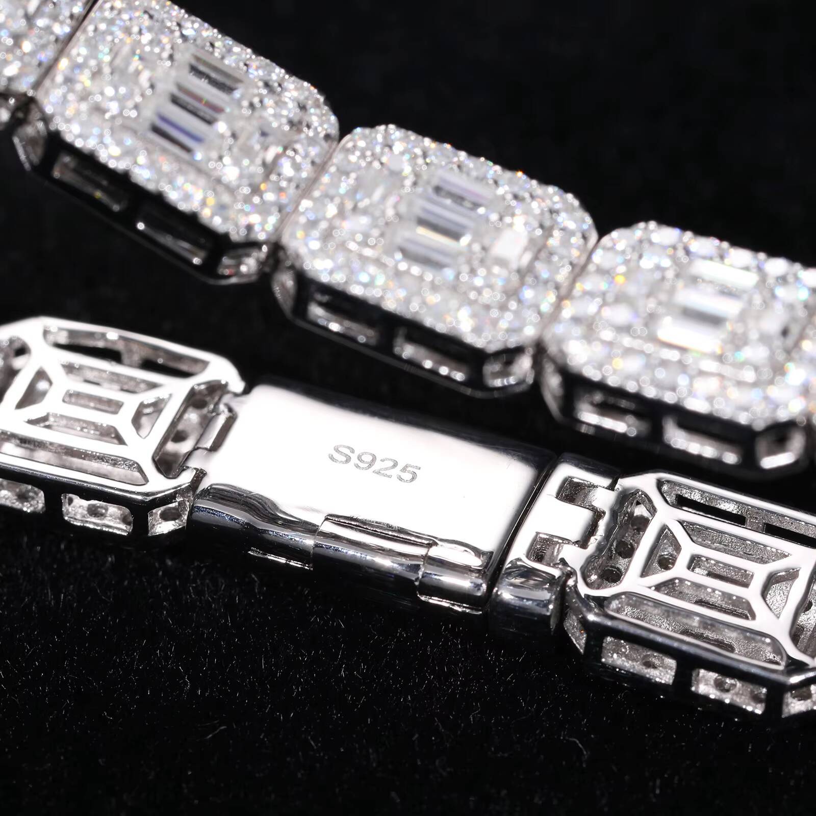 Fashion Hip Hop Jewelry 8.5mm 925 Sterling Silver VVS Baguette Moissanite Diamond Iced Out Sugar Tennis Bracelet for Men