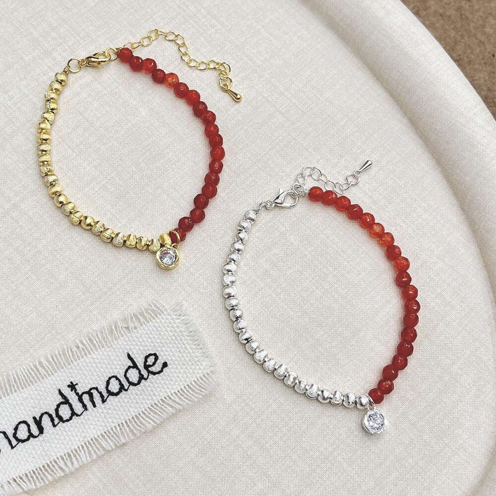 New Chinese National Style Zodiac Year Joyful Simulated Agate Light Red Fortune Cat Eye Bracelet for Women a71