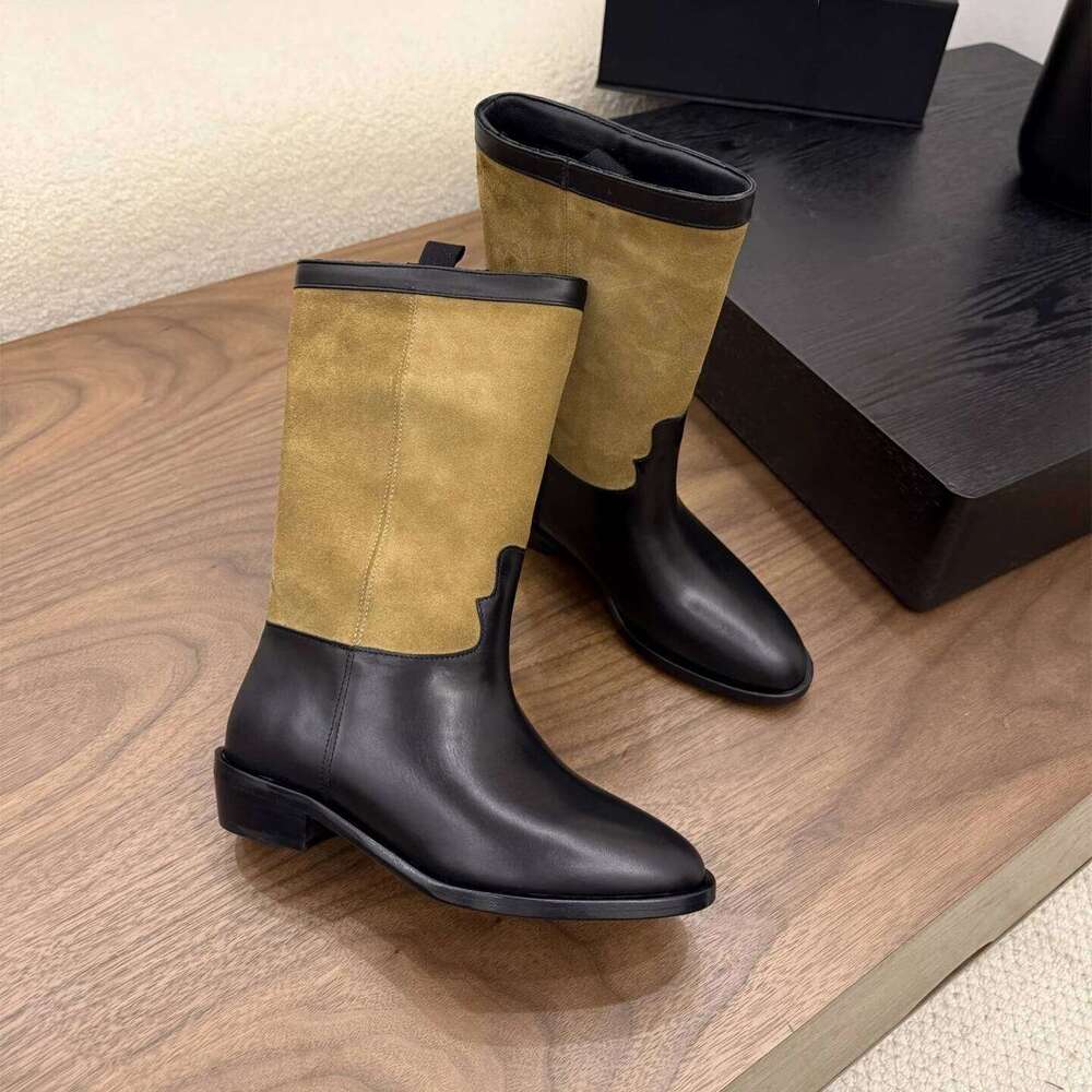 Women Genuine Leather Low Heels Natural Cow Suede Ankle Boots Round Toes Slip On Designer Shoes Zapatillas De Mujer 6af