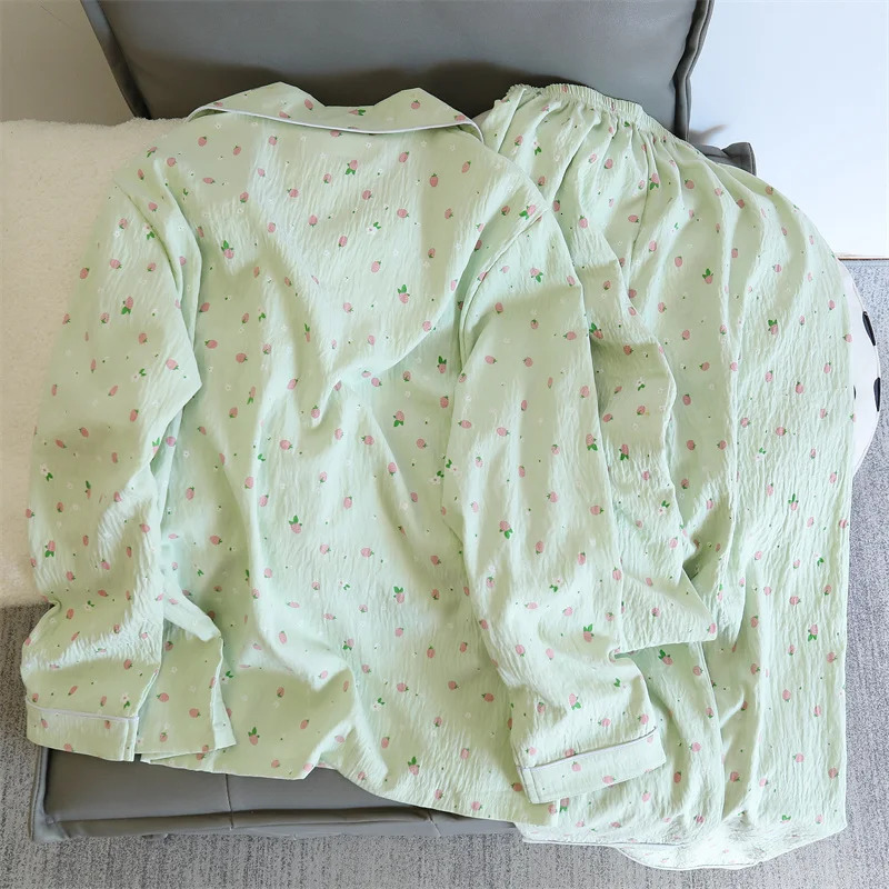 2 PCS Women Pajama Sleepwear Set Long Sleeved Pants Suit Peach Print Ventilate Soft Comfortable Home Leisure Clothes 250730