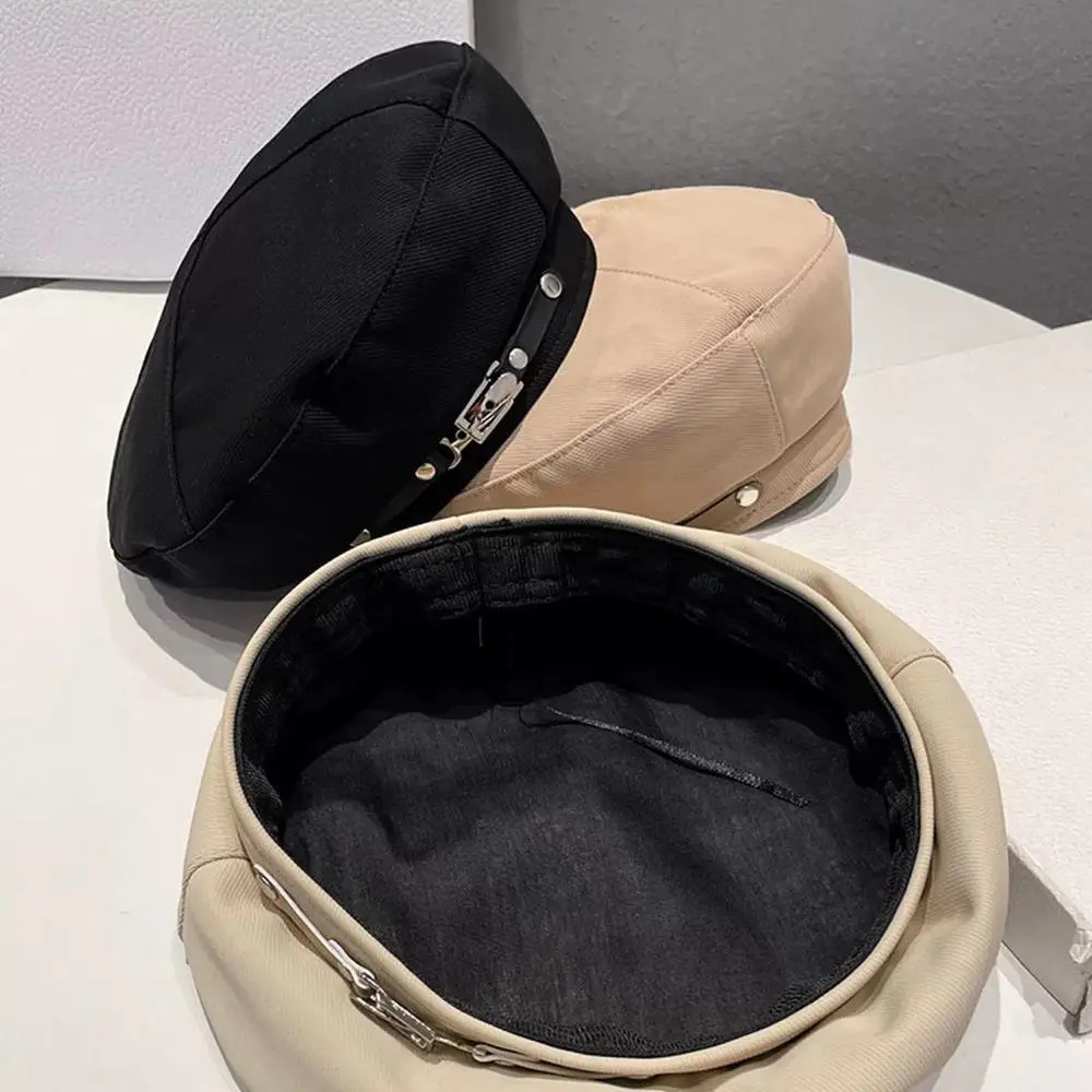 Breathable Octagonal Cap Adjustable Strap Solid Color Decor Cotton Painter Hat Metal Buckle Beret Outdoor Sun Protection Hat 250730