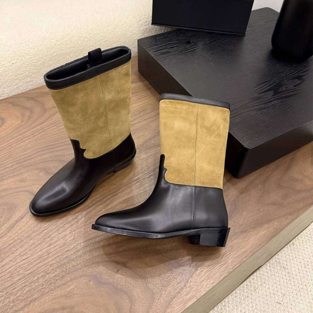 Women Genuine Leather Low Heels Natural Cow Suede Ankle Boots Round Toes Slip On Designer Shoes Zapatillas De Mujer 6af