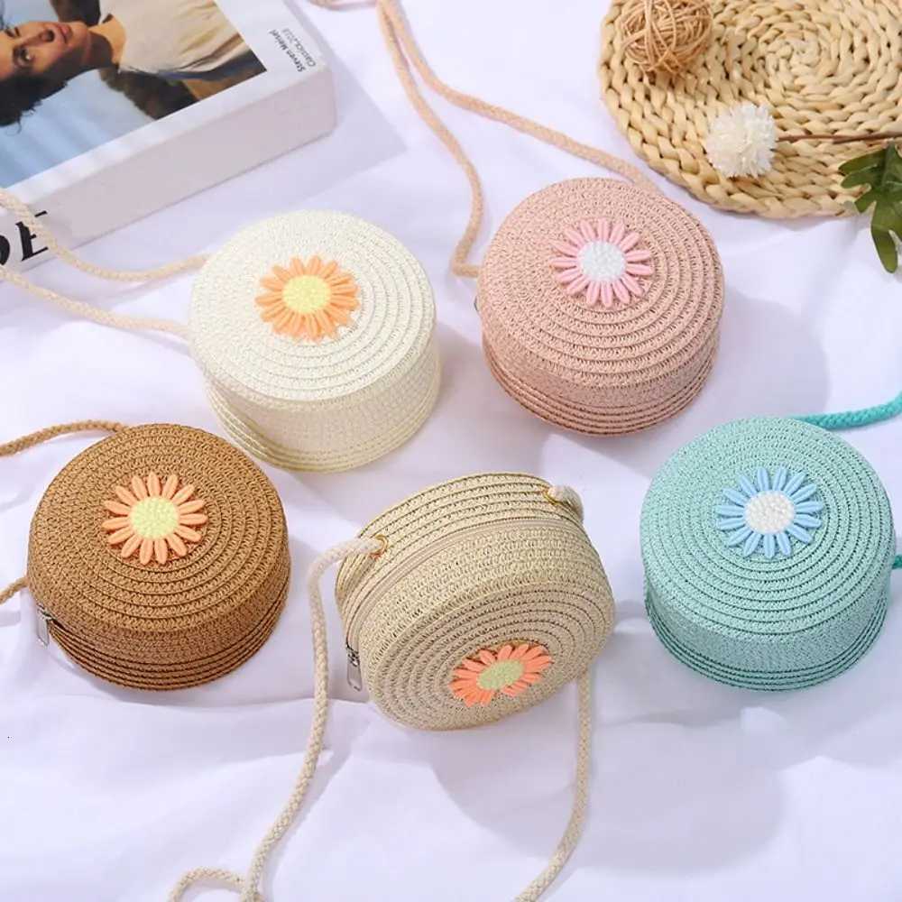 Round Straw Bag Women Woven Crossbody Beach Bag for Ladies Cute Rattan Handmade Knitted Shoulder Bag Candy Color Small Handbag Y250730