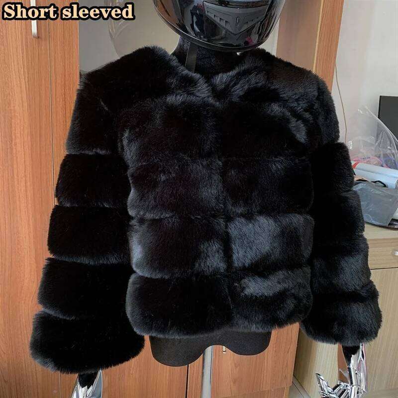 LHXDW Winter women faux fur coat new Fox fur coat short Fake fur jacket furry fluffy jacket luxury