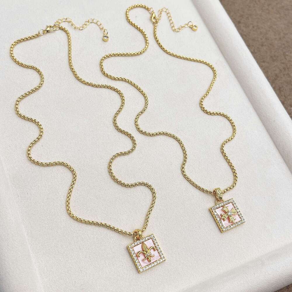 Italian Buccellino Style Handmade Brushed Cross Pendant Fashion Light High-end Inlaid Dia Pink Pearl Necklace for Women 73d