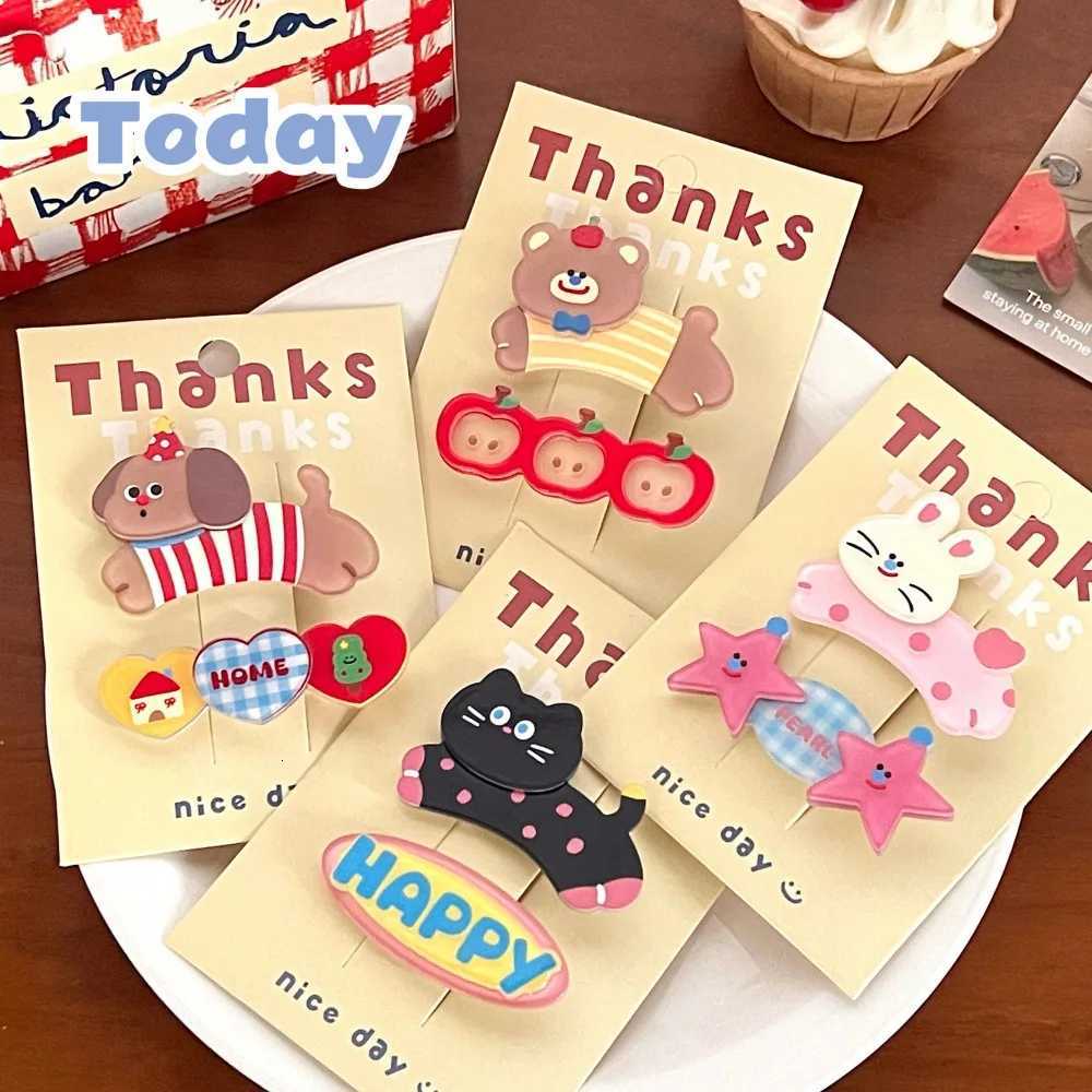 2 Pcs Cute Cartoon Cute Pet Hair Clip Girl Heart Versatile Hair Accessories Temperament bangs Clip Hair Clip Set R250730