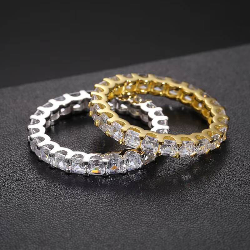 High Quality Wedding Jewelry Luxury 3mm 925 Sterling Silver Princess Cut VVS Moissanite Diamond Eternity Engagement Band Ring