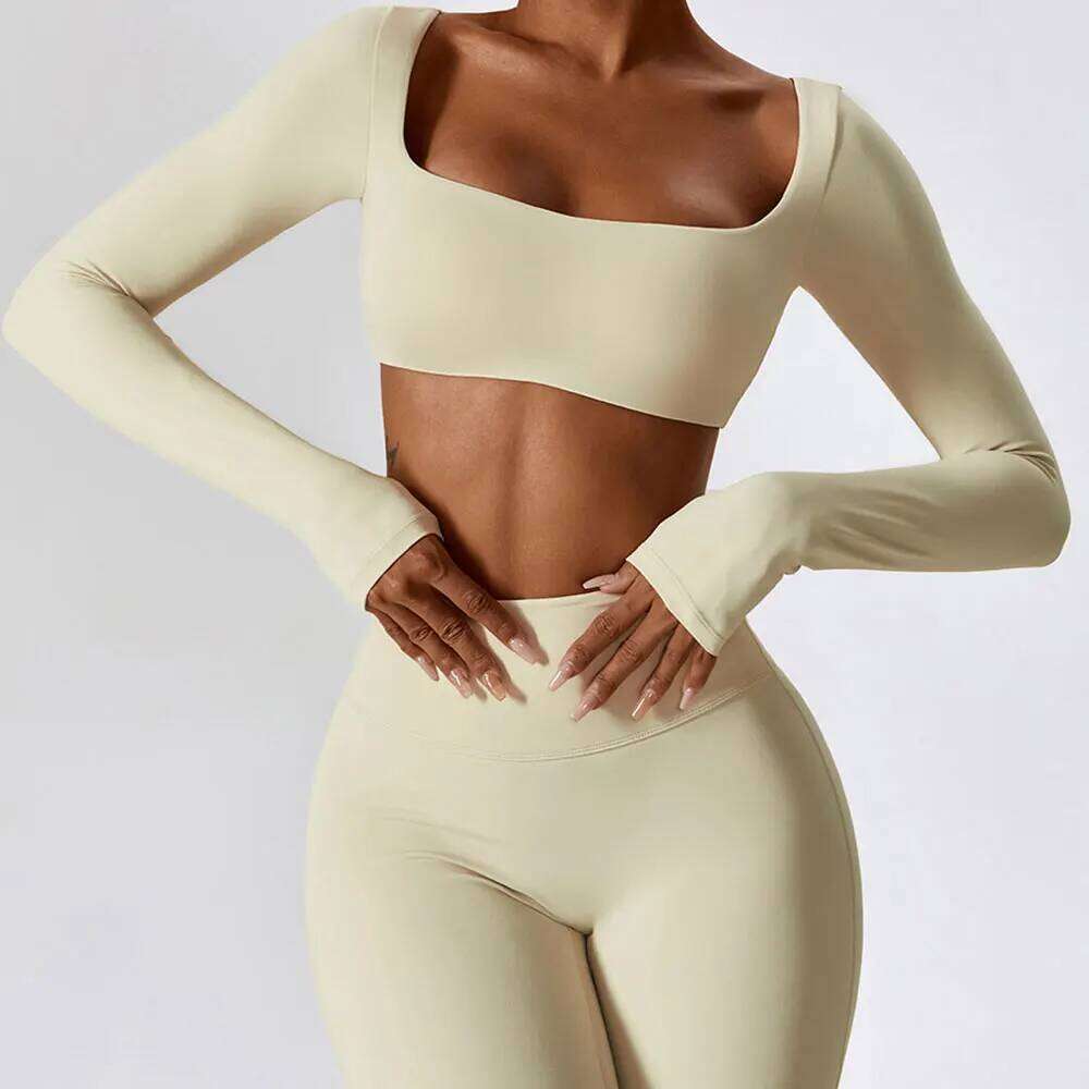 Women Crop Tops Yoga T-shirts Solid Sports Top Long Sleeve Running Shirts Sexy Exposed Navel Quick Dry Fiess Gym Sport Wear