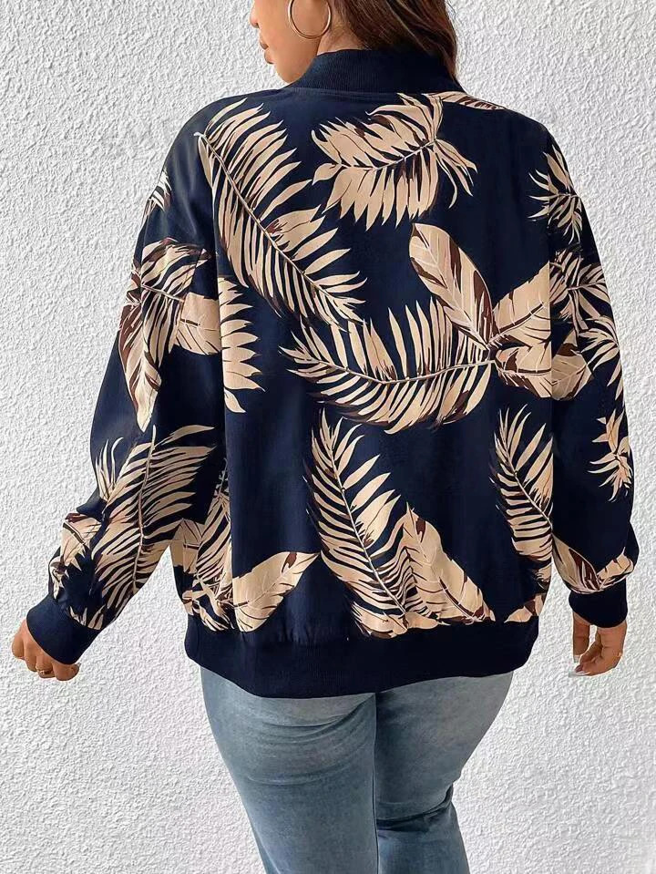 Plus Size Womens Fashion Temperament Printed Zip Jacket Large Baseball Collar Women Clothing 250731