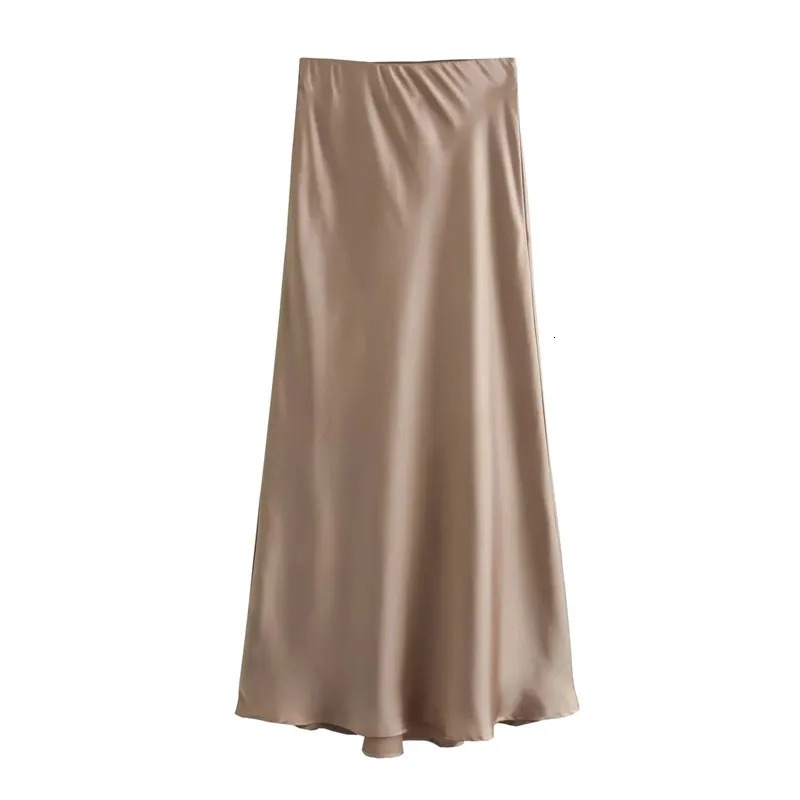 MUJER Woman Satin Skirt Women High Waist Long Skirts For Summer Black Midi Office Elegant Womens 250730