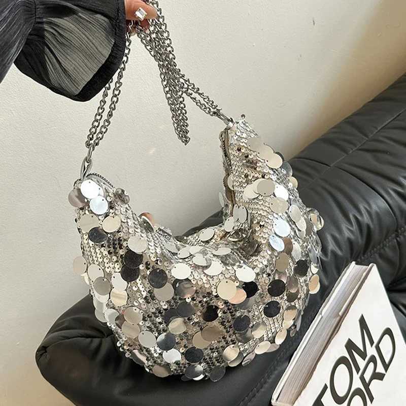 Evening Clutch Bag Korean Chain Sequins Crossbody Bag Dinner Party Wedding Purses Handbag Female Underarm Shoulder Crossbody Bag Y250730