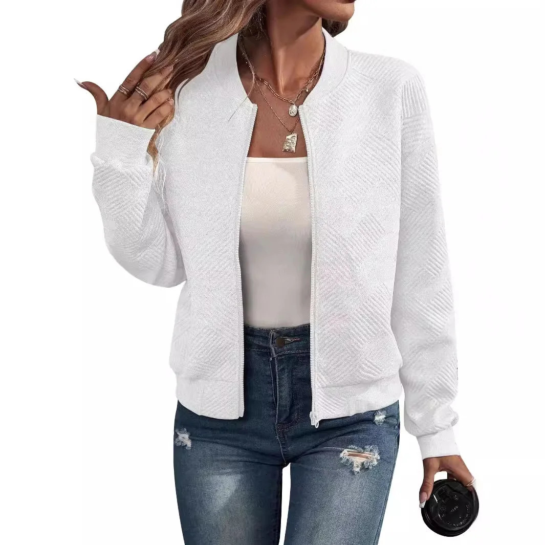 Womens autumn and winter solid color simple exquisite zipper jacket baseball collar casual 250730