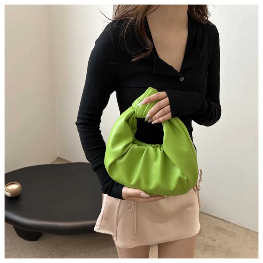 Pleated Clutch Bag Women Solid Color PU Leather Knot Top Handle Bag Fashion Simple Ladies Ruched Pouch for Outdoor Travel Y250730