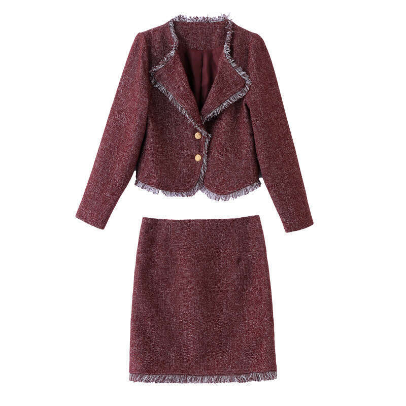 Fashion Casual Suit Autumn New Women's Long Sleeve Elegant Turn-Down Collar Woolen Coat and Skirt Two-Piece Set LT9676