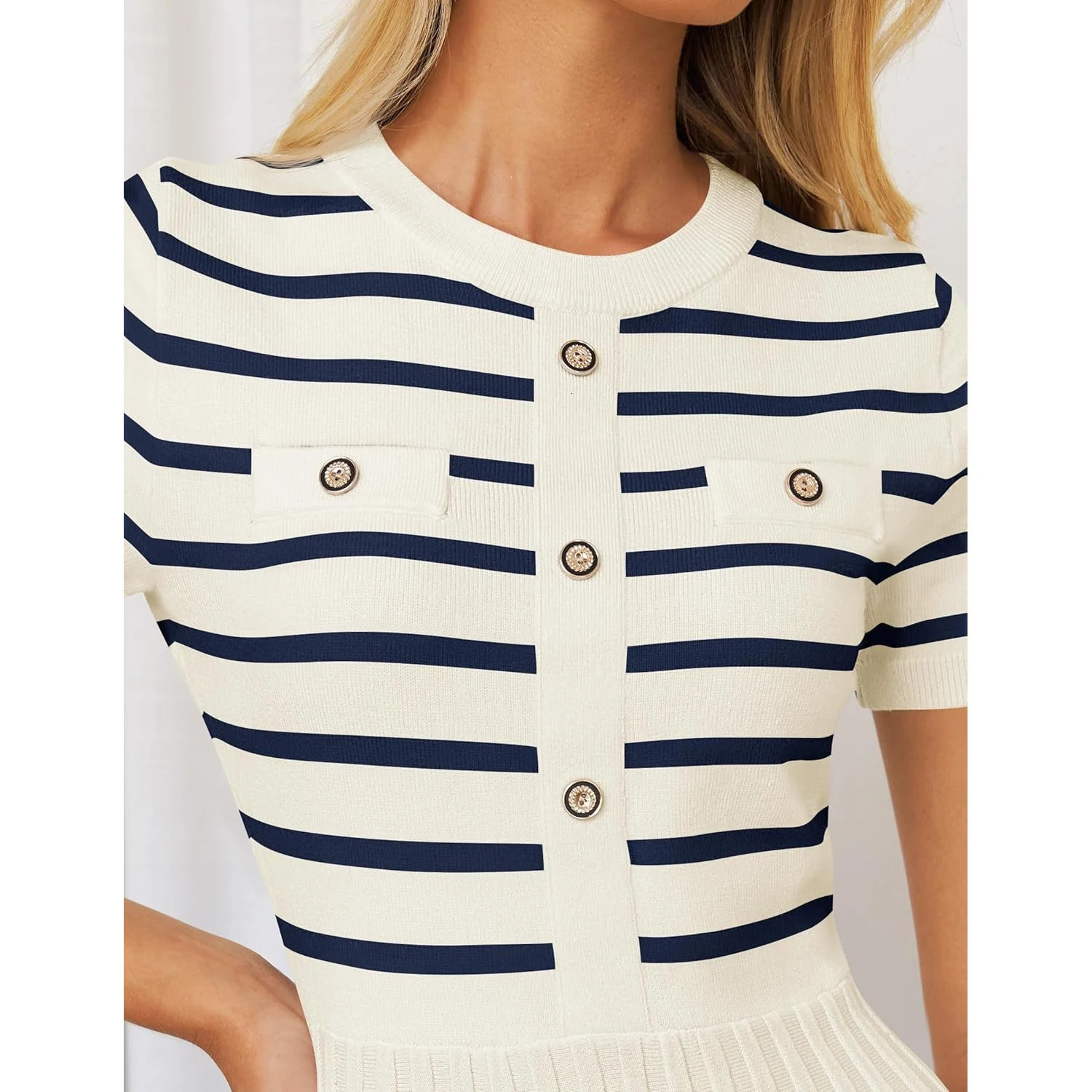 Summer Ice Silk Knitted Striped Dresses for Women Short Sleeve Patchwork Casual Loose Dress Korean Fashion Dresses 250731